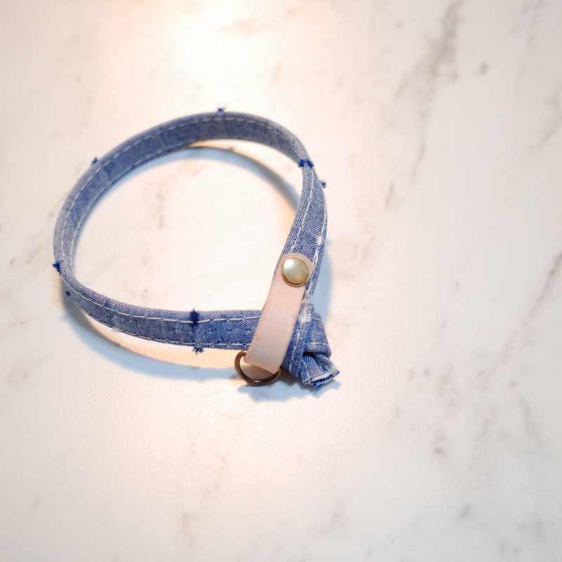 猫 项圈 牛仔立体剪花 MUJI风格 可加购吊牌 附铃铛 - 项圈/牵绳 - 棉．麻 