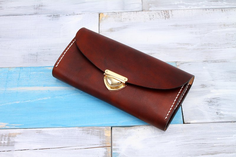 【切线派】真皮纯手工风琴钱包 / 大容量女士复古长夹 插扣款 - 皮夹/钱包 - 真皮 咖啡色