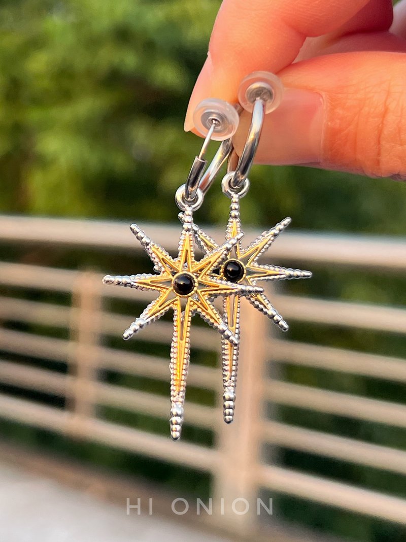 Hi Onion原创小众设计撞色八芒星肽钢男女耳扣耳夹个性高级感 - 耳环/耳夹 - 其他材质 
