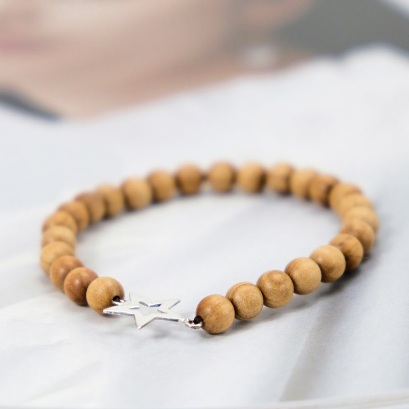 【Australia Sandalwood系列】星星 纯银 平安手串 6mm - 手链/手环 - 木头 