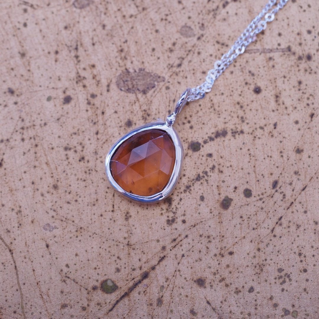 天然水钙铝榴石 手工纯银项链 Hydrogrossular Garnet Handmade - 项链 - 半宝石 橘色