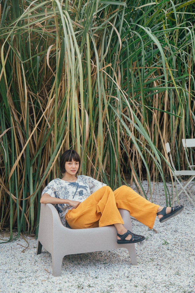 Mulmul Orange wide pants - 中性裤装 - 棉．麻 橘色