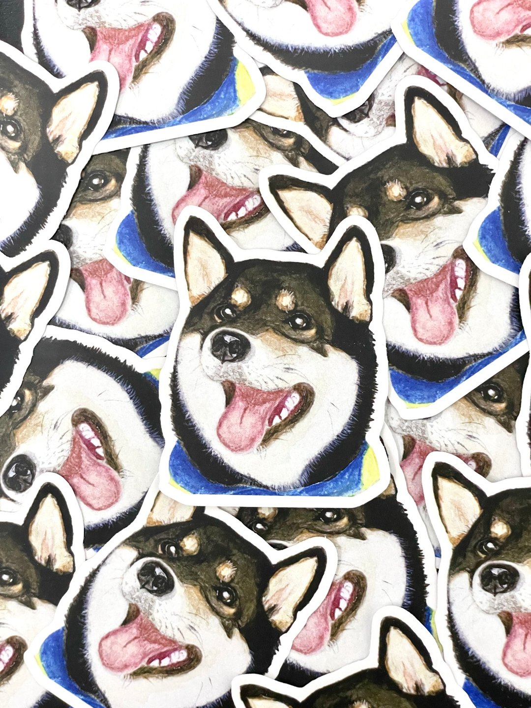 水彩插画小动物 - 柴犬 PVC防水贴纸 (雾面) 行李箱贴纸 电脑贴 - 贴纸 - 纸 黑色