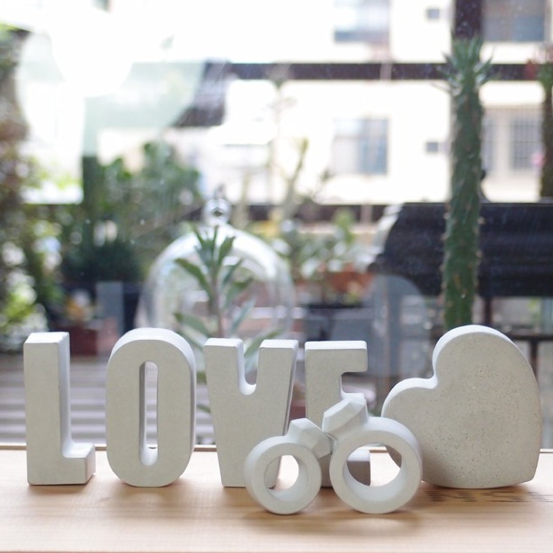 Fox Garden 手作  LOVE/爱心/戒指7件组 婚礼布置道具 - 摆饰 - 水泥 灰色