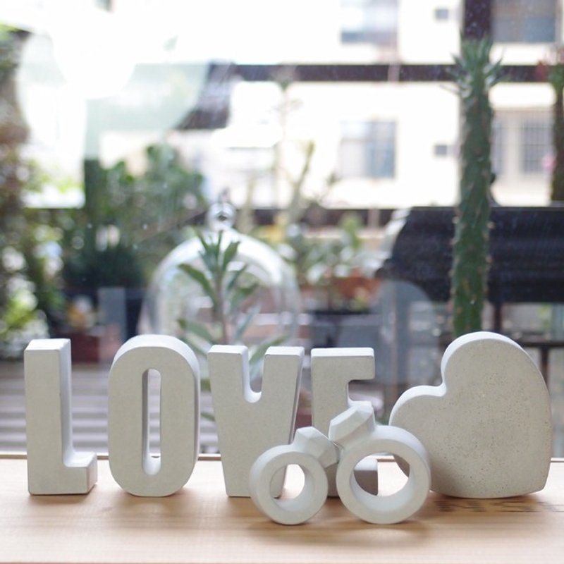 Fox Garden 手作  LOVE/爱心/戒指7件组 婚礼布置道具 - 摆饰 - 水泥 灰色