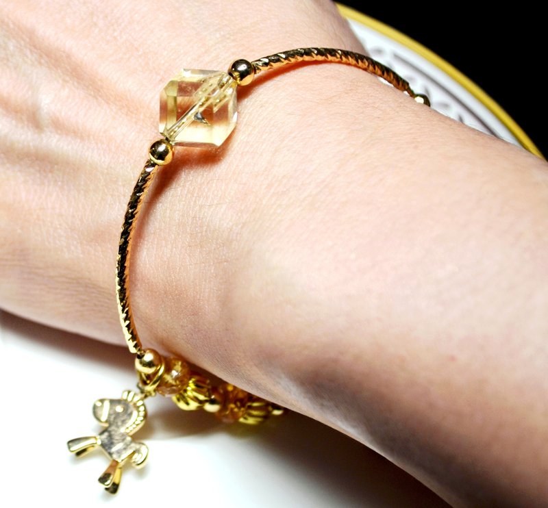 檸檬黃水晶方糖手鍊小馬遊樂園 - 手链/手环 - 水晶 黄色