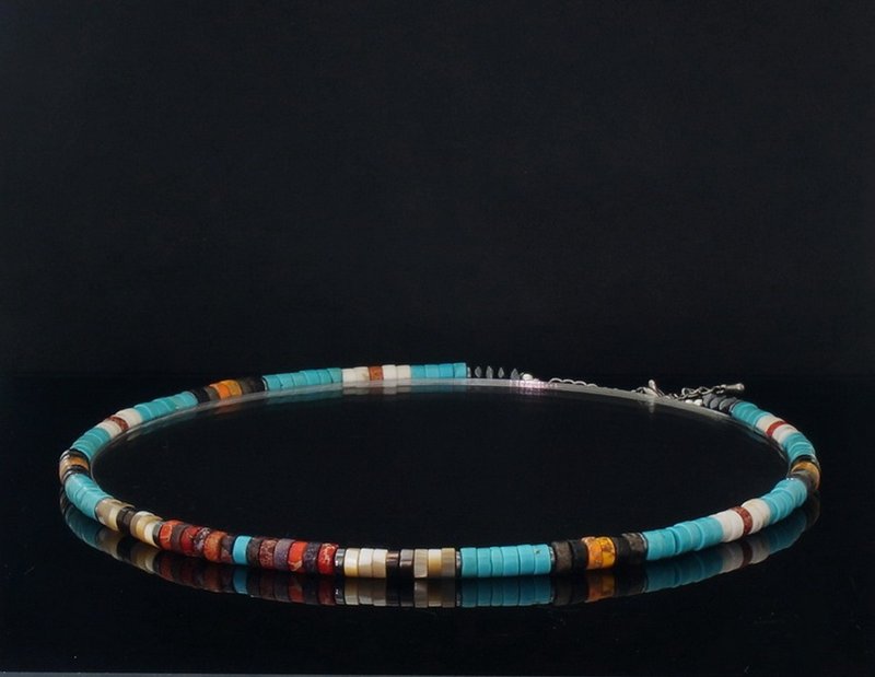 6mm 松石+赤铁矿石+贝壳珠+半宝石短颈链 ( HKA3001 ) - 项链 - 宝石 