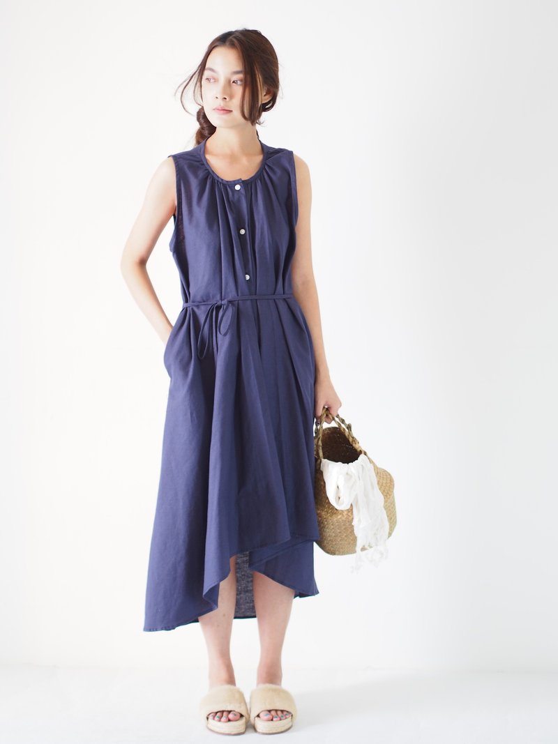 ByTheSea - Chinese Collar A Line Dress - Navy - 洋装/连衣裙 - 羊毛 蓝色