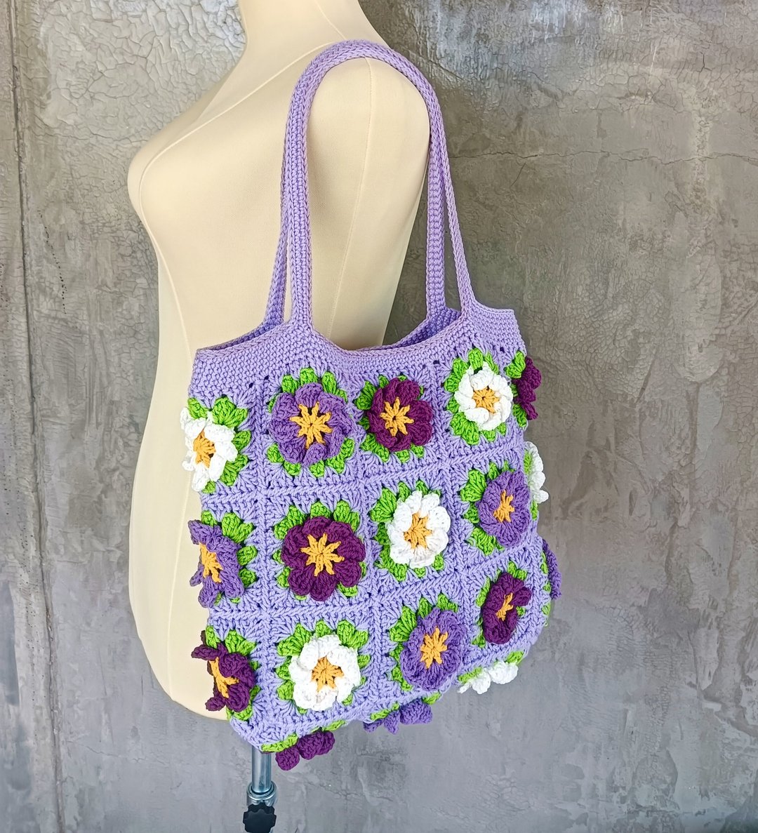 Granny Square 花朵编织包 - 手提包/手提袋 - 棉．麻 