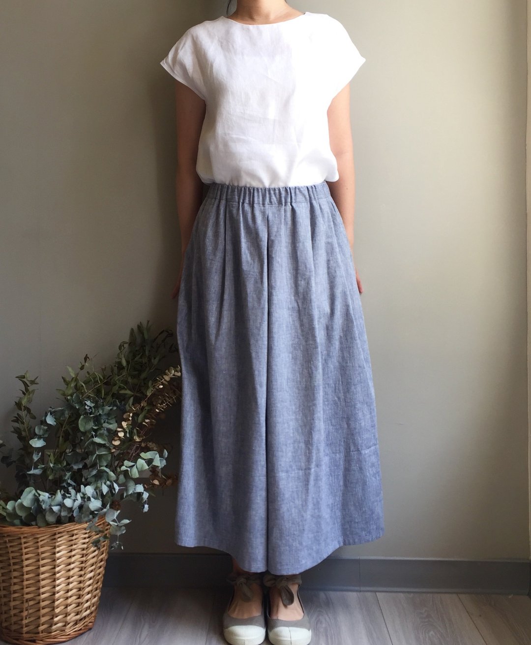专属订单/以新布料蓝色棉麻订做#晨光森林步行#棉麻宽版裤裙 - 女装长裤 - 棉．麻 