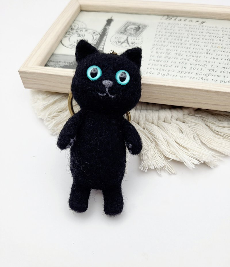 佩宁手作│站姿黑猫│羊毛毡.猫咪羊毛毡.钥匙圈│钥匙圈.吊饰│ - 钥匙链/钥匙包 - 羊毛 