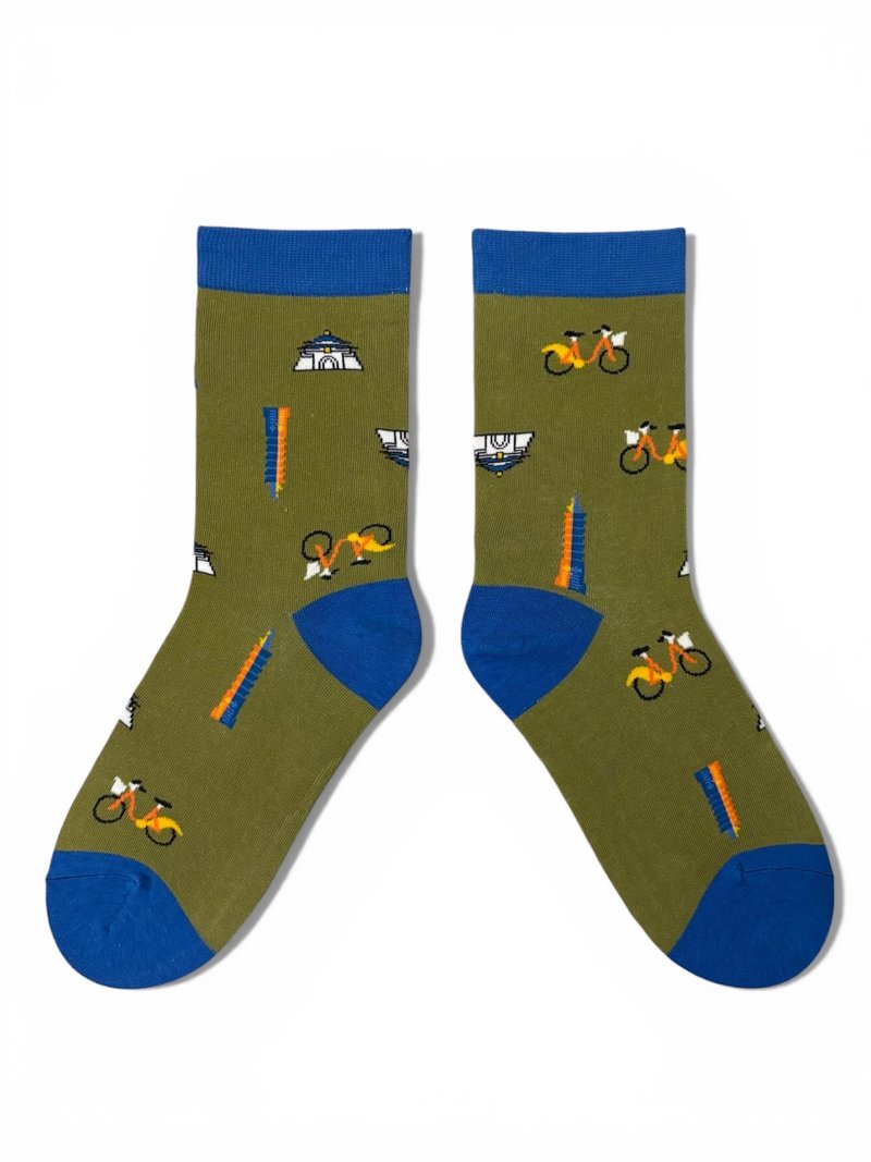 Bast Tag 台北风情 Taipei City - 袜子 - 棉．麻 蓝色