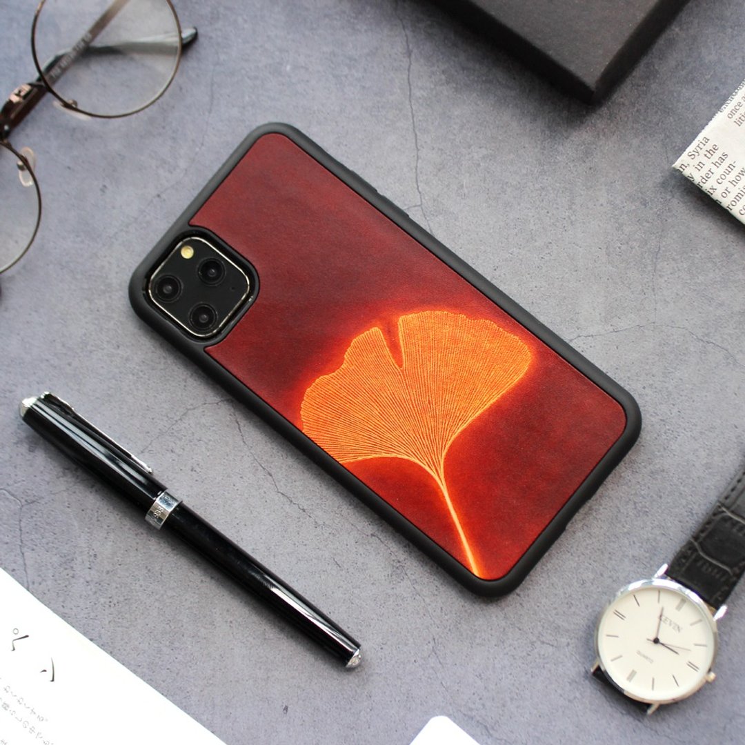 红棕银杏叶iphone11 pro 78 plus x xs max xr 皮革手机壳 保护壳 - 手机壳/手机套 - 真皮 咖啡色