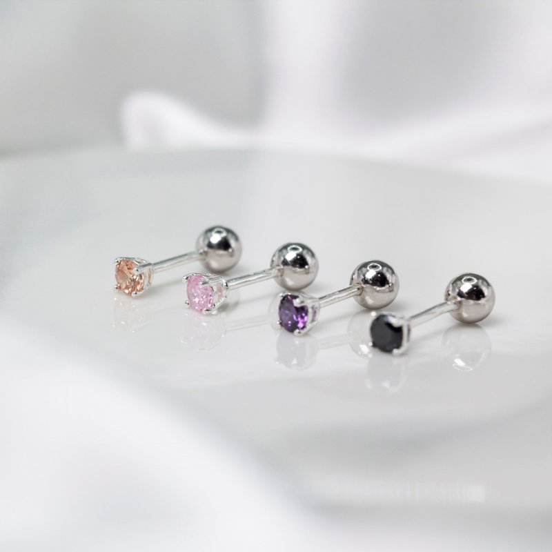 【SWS饰品】简约3mm迷你锆石 转珠耳环 锁珠纯银 单钻耳环 - 耳环/耳夹 - 纯银 多色