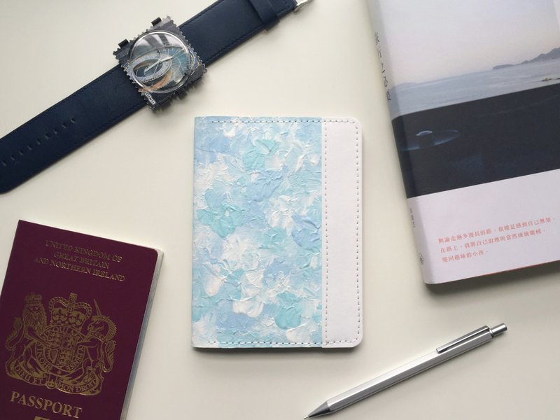 Yomarkett 手绘护照套 (淡蓝X薄河绿) - 护照夹/护照套 - 颜料 蓝色
