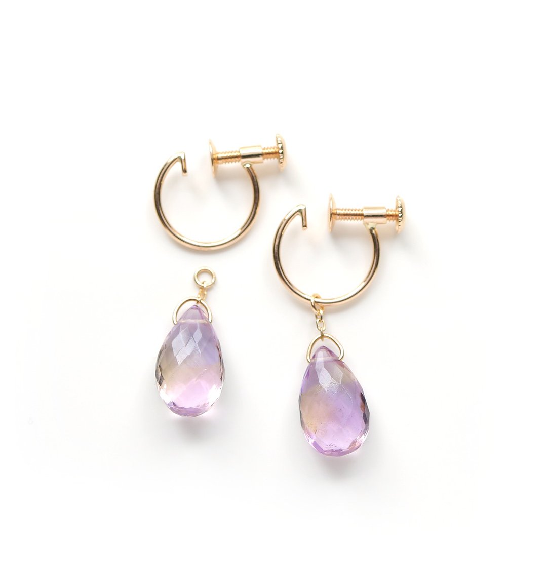 Single ametrine (flat drop) K10 Clip-On~ESPOIR~ - 耳环/耳夹 - 宝石 紫色