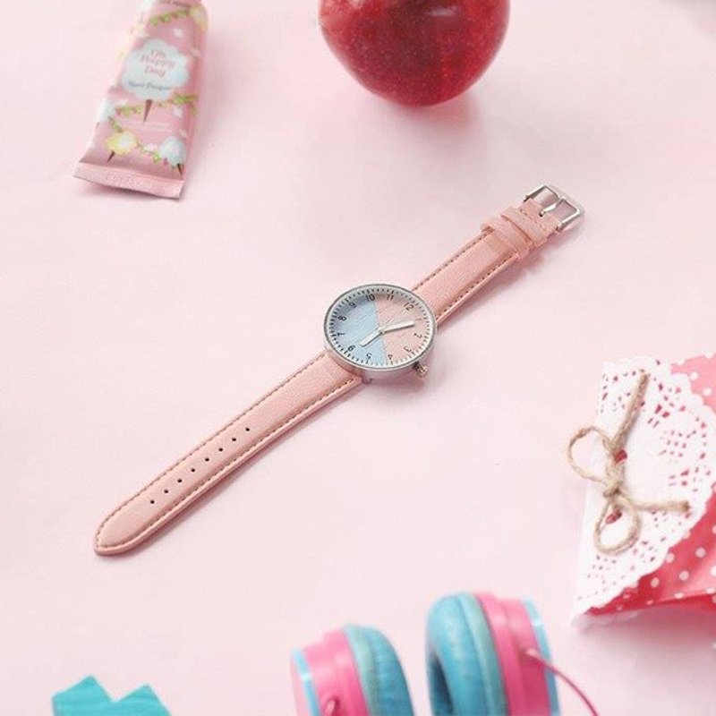 双色糖果 原木手工手表 Pink & Blue - 女表 - 木头 粉红色