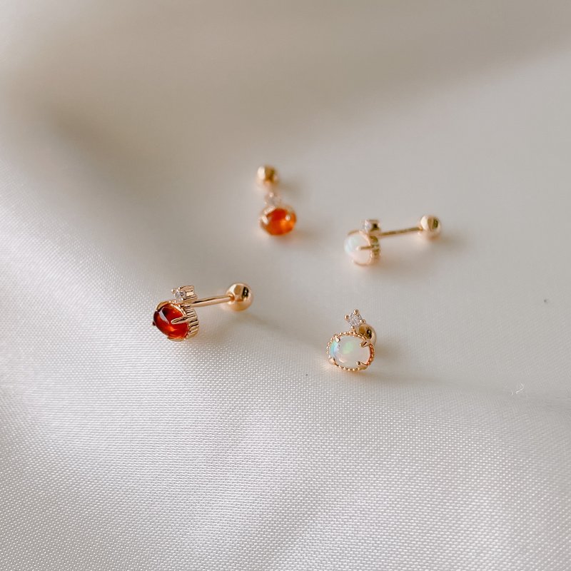 黄水晶 / 欧泊石【 蜜花乌龙茶 】s925纯银 转珠耳环 || 独家开版 - 耳环/耳夹 - 纯银 卡其色