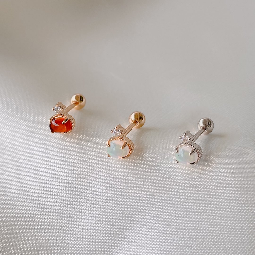 黄水晶 / 欧泊石【蜜花乌龙茶】s925 纯银 转珠耳环 || 独家开版 - 耳环/耳夹 - 纯银 卡其色