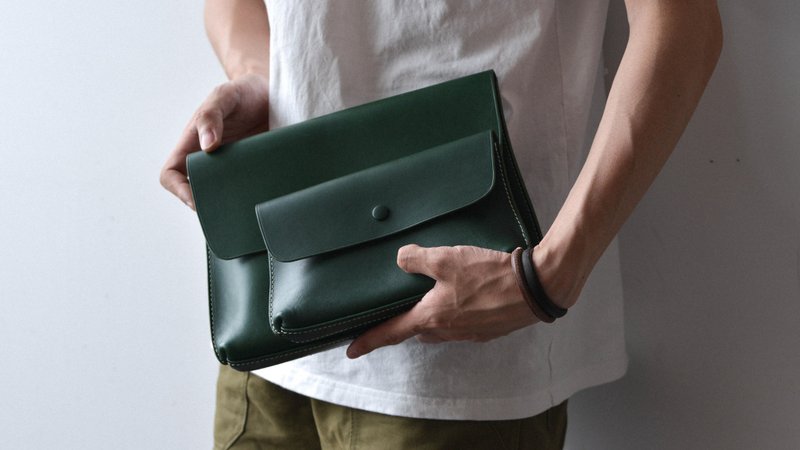 oneleather 大小双色收纳包创意礼品 情人节礼物 - 手拿包 - 真皮 绿色