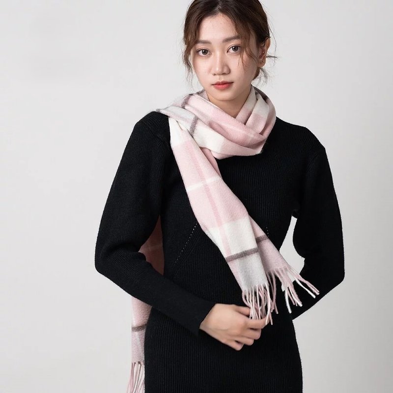 甜美粉白 | 经典格纹 喀什米尔围巾 - 围巾/披肩 - 羊毛 粉红色