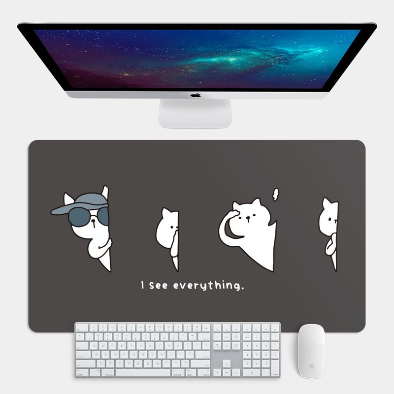猫咪偷窥 I see everything 大尺寸 鼠标垫 餐垫 办公桌垫 PU058 - 鼠标垫 - 橡胶 黑色