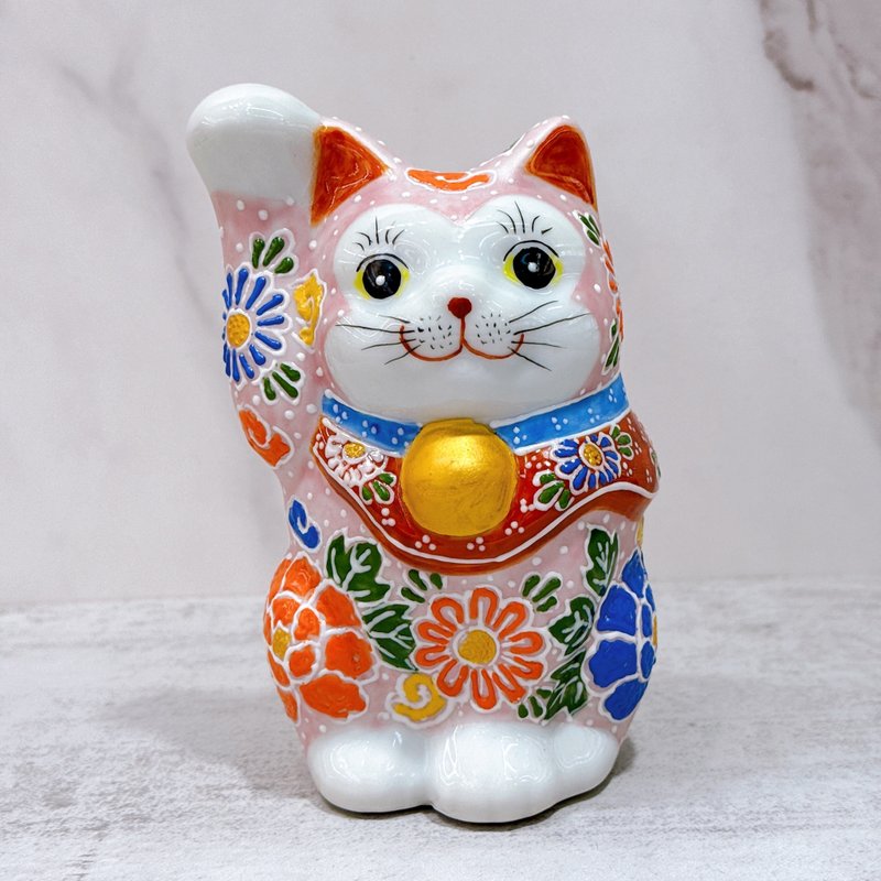 【粉牡招瑞】日本九谷烧招财猫 | 牡丹粉盛 - 4.8号 - 摆饰 - 瓷 粉红色