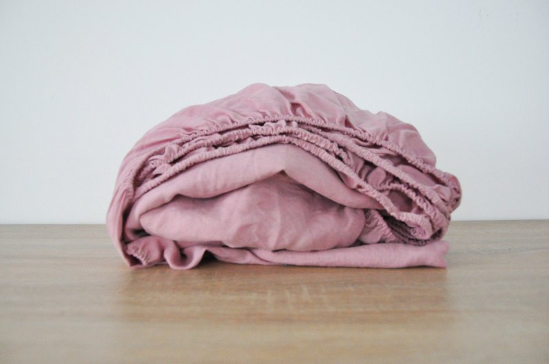 Rose pink linen fitted sheet / Softened linen bed sheet / Deep pocket - 寝具 - 亚麻 粉红色