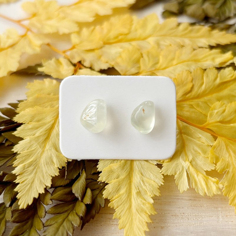 石光-天然矿石耳环-黄金葡萄石09 - 耳环/耳夹 - 半宝石 绿色