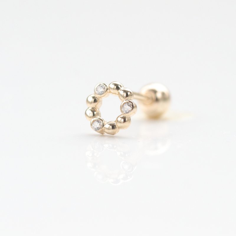 14K 甜甜圈钻锁珠耳环 (单个) 耳骨 耳窝  洗澡碰水不褪色 - 耳环/耳夹 - 贵金属 金色