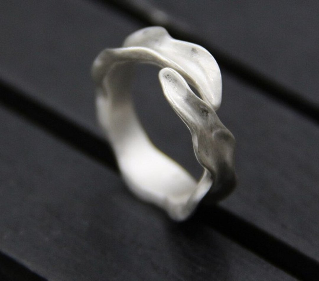 Real S 999 Silver Fine Jewelry for Women Irregular Design Handmade Brushed Leaf - 戒指 - 纯银 银色
