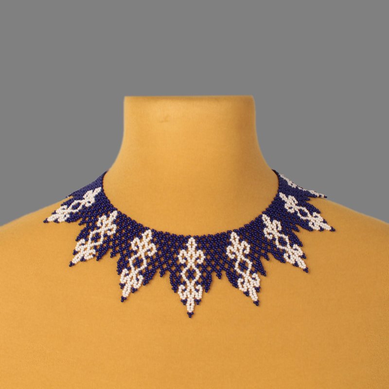 献给女性的蓝白串珠项链 - 项链 - 玻璃 蓝色