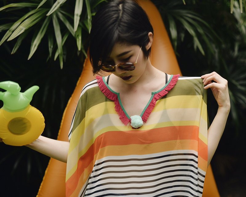 'PAPER' ชุดคลุมตัวสั้น/เดรสสั้น ผ้าชีฟอง - 洋装/连衣裙 - 聚酯纤维 橘色