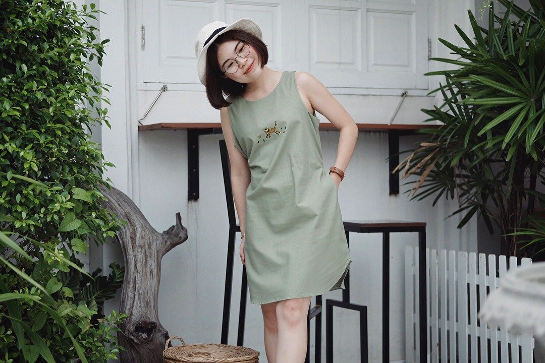Sleeveless Dress : Mr.Richard Parker (Green) - 洋装/连衣裙 - 绣线 绿色