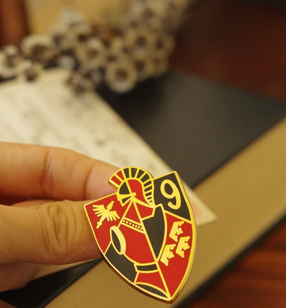 古董法国金色黑红金配色战士刀剑皇冠别针胸针B1755 - 胸针 - 其他金属 金色