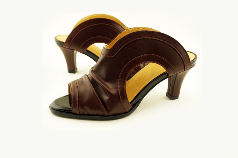 自然抓皱高跟淑女拖鞋胎牛皮 - 其他女款皮鞋 - 真皮 多色