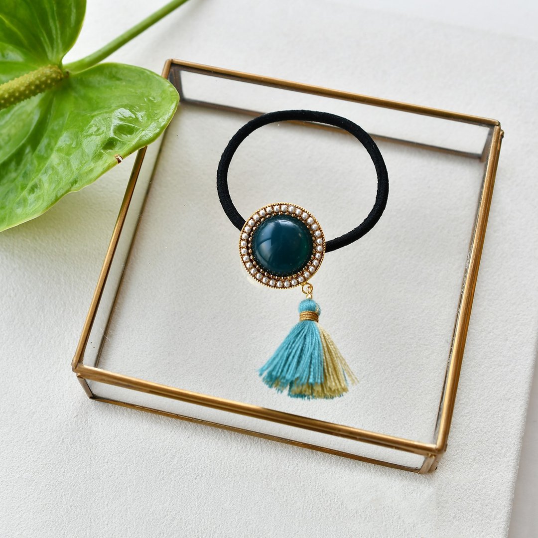 Hair rubber with tassel /Sea side - 发饰 - 其他材质 蓝色