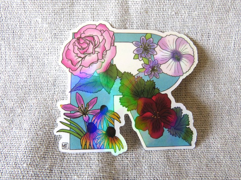 字母R - 极光花卉植物字母防水贴纸 - 贴纸 - 纸 