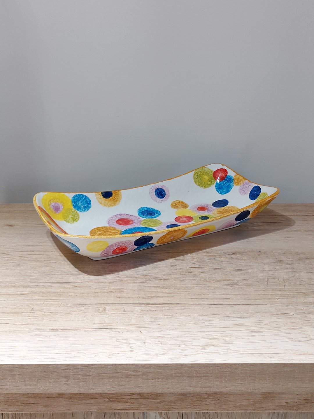 意大利手工陶-POP 普普艺术 长深盘33cm (橘边圈圈) - 盘子/餐盘/盘架 - 陶 多色