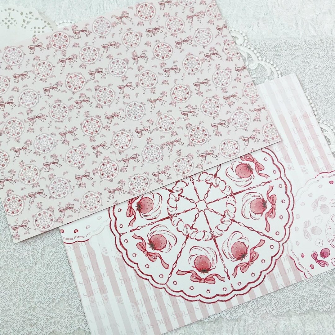 Ribbon x Strawberry Lace Design Paper - 纸盒/包装盒 - 纸 多色