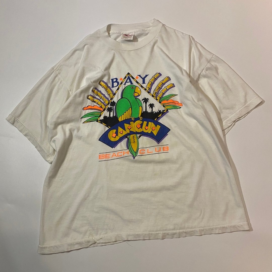 --两光师古着--鹦鹉短袖T-shirt 单针缝线 - 男装上衣/T 恤 - 其他材质 白色