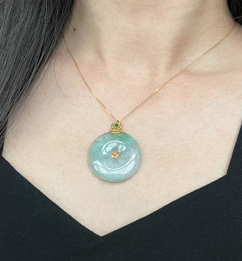 玲靛【18K袅袅仙境】翡翠平安扣坠饰  / 翡翠 /珠宝首饰 - 项链 - 玉石 绿色