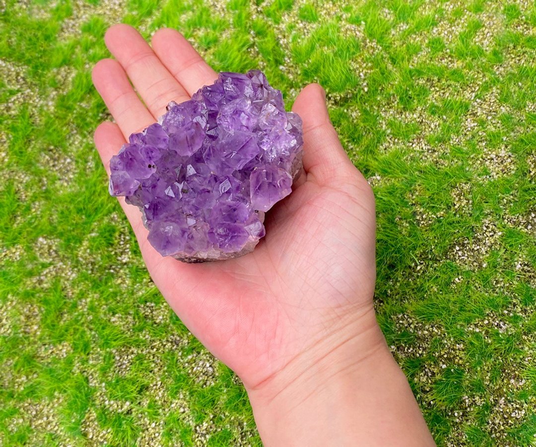 天然原皮原矿紫晶簇紫水晶家居 办公室 疗愈 摆件 可消磁晶石手链 - 其他 - 水晶 紫色