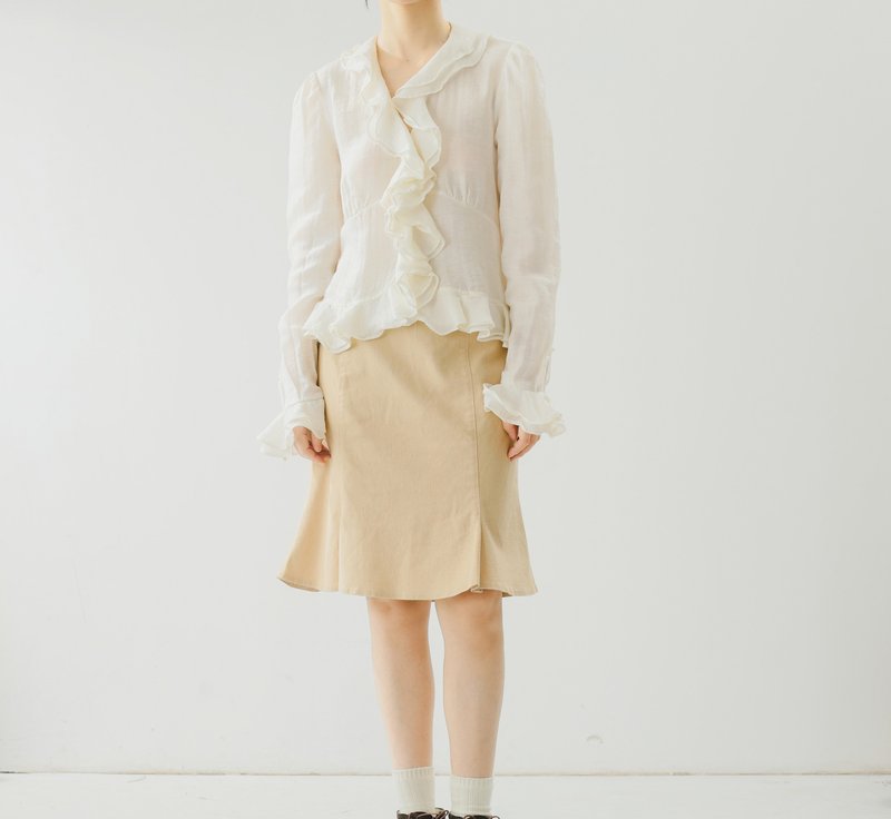 【随性浪漫】法式复古/多层花边衬衫 - 女装衬衫 - 棉．麻 白色