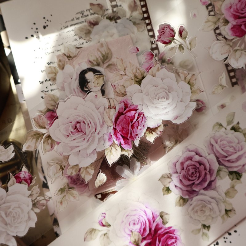 壹洱文創新品切模【星河紫】和紙膠帶月季花手賬PET貼紙 - 纸胶带 - 其他材质 黑色