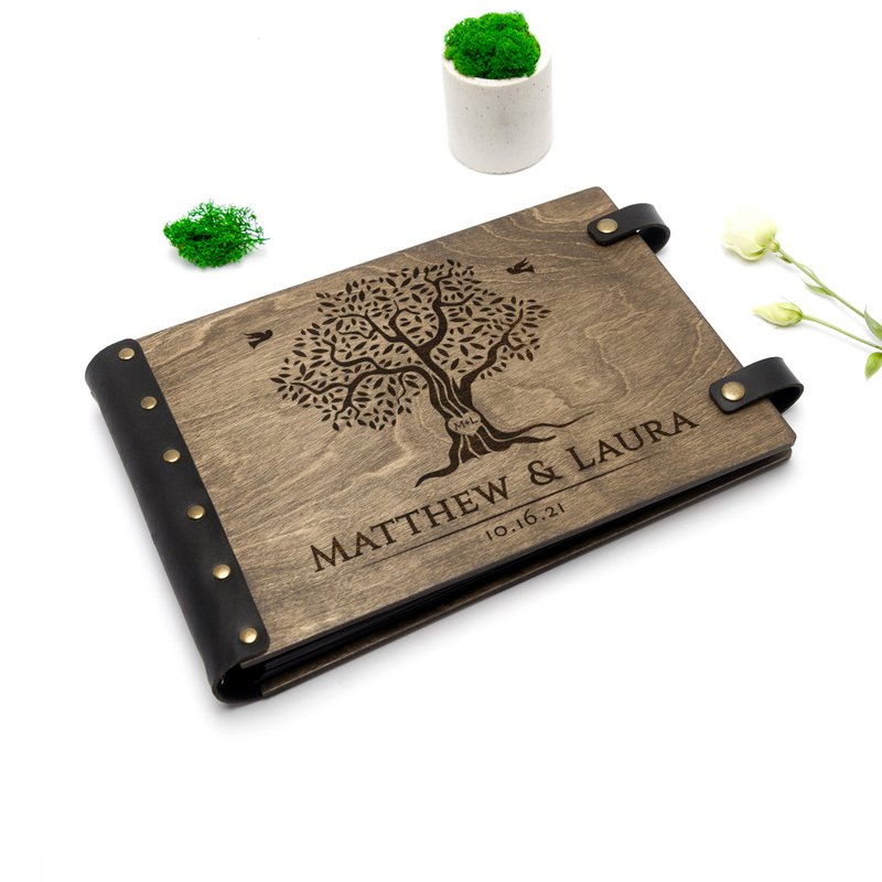 婚礼木制相册 (宾客签名册) | 1 周年 5 周年 50 周年纪念 | 手工相册 - 相簿/相册 - 木头 