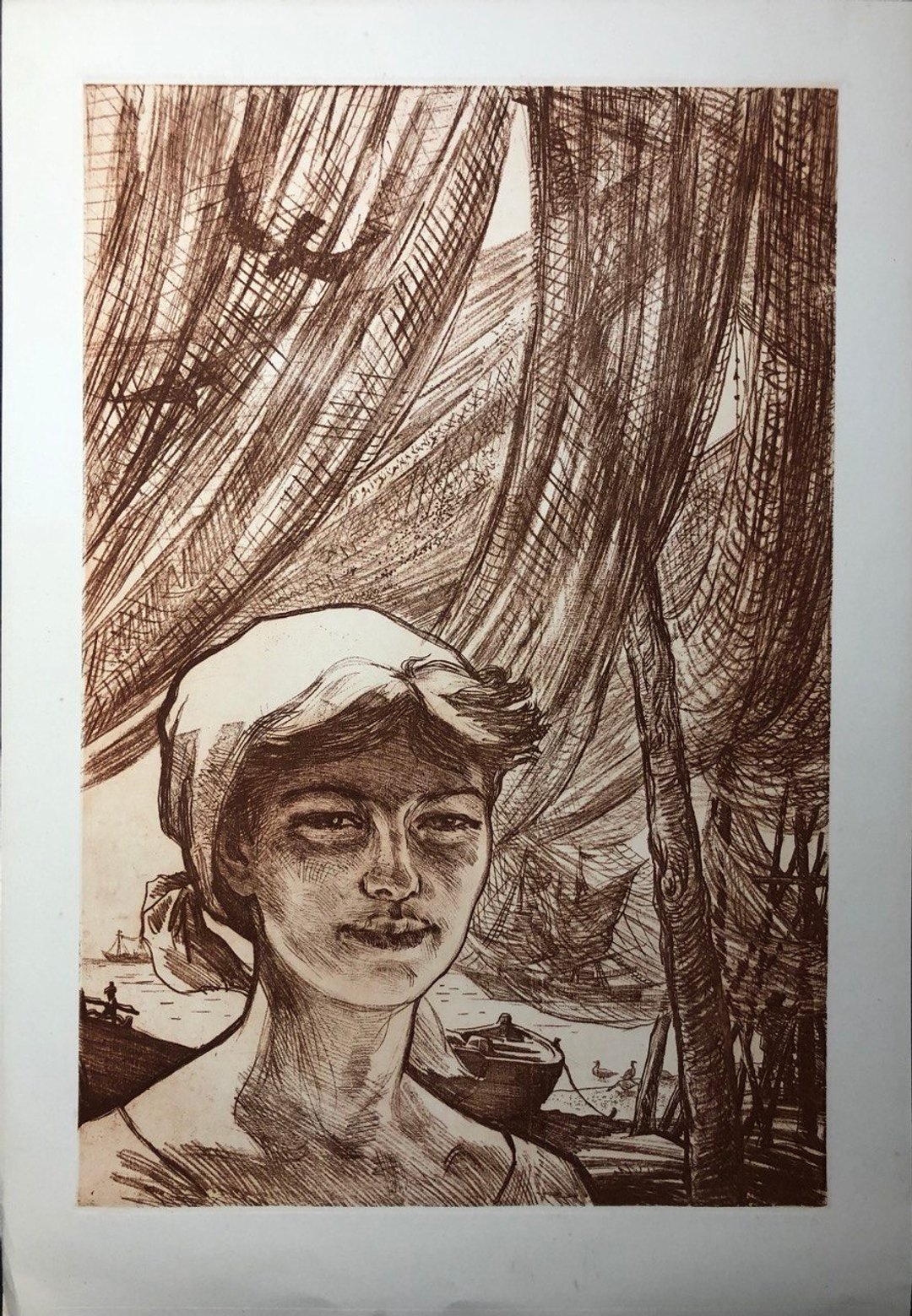清晨，年轻的姑娘，纸上蚀刻版画，出自《黑海劳工》系列 - 海报/装饰画/版画 - 纸 