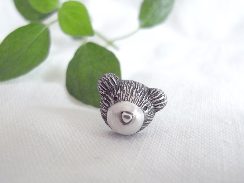 Teddy bear 泰迪熊 52号 | 纯银 耳针 耳环 | 1款是单1个喔 ! - 耳环/耳夹 - 纯银 灰色