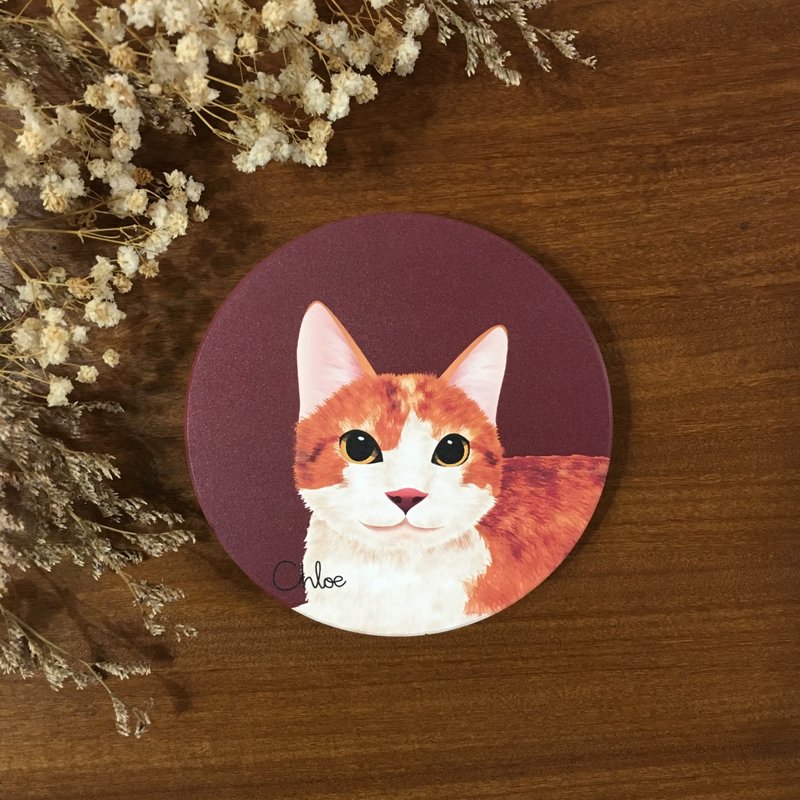 汪喵陶瓷吸水杯垫 - 橘白猫 - 杯垫 - 陶 红色