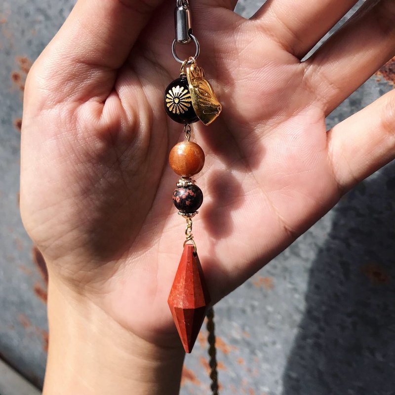 【Lost and find】天然石 御守 妖怪风 狐面 灵摆 项链 2T06 - 项链 - 宝石 多色